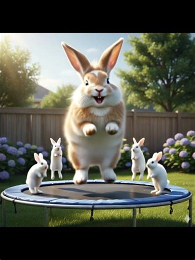 Who could be happier? Watch the bunnies' adorable party on the trampoline! 🐇🎉#cute #jump #rabbit