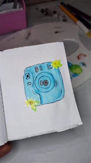 "🎨📸 How to Draw a Cute Instax Camera 🌼💙"