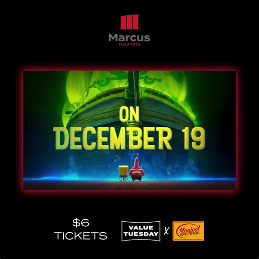 1.8K views · 14 reactions | Plan ahead and save: grab your Value Tuesday tickets now for SpongeBob’s new movie. | Marcus Theatres | Facebook