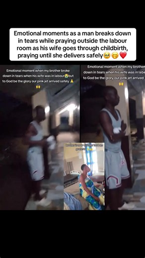 Emotional moments as a man breaks down in tears while praying outside the labour room as his wife goes through childbirth, praying until she delivers safely🥹🤭❤️ #reactwithalfred
