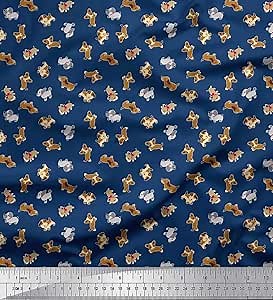 Soimoi Cotton Canvas Blue Fabric - by The Yard - 56 Inch Wide - Dog Cartoon Playdate - Playful Cartoon Dogs Ready for a Playdate Printed Fabric