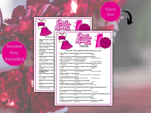Cheerleading Trivia Game, Cheerleading Quiz, Printable Cheerleader Trivia, Cheerleading Team Party Game, Cheerleader Birthday Activity - Etsy