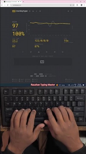 97 WPM PC Keyboard Typing Speed on Monkey Type #monkeytype #typing #shorts #raushantypingmaster