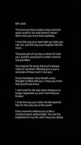 I miss You. Life feels incomplete without you by my side. I miss everything about you. Your absence is a silent ache in my heart that only grows with time. I miss you more than I can say. I miss you like the moon misses the stars. 💝 Heartfelt Romantic Miss you Love Quotes For My soulmate #imissyou #iloveyou #heartfeltlovemessage #forher #quotes #relationship #couple #lovepoem #thankyou #partner #hearttouching #babe #sweetdreams #girlfriend #boyfriend #husband #wife #kiss #miss #dating #darling 