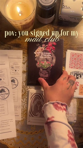 10 days left to sign up for february's mail! a poets diary mail club is for the poets, people who romanticize life, who light candles every night, who love to see themselves reflected in a poem or a piece of art 💌 #mailclub #snailmail #poetrylover #journalingsupplies #junkjournal