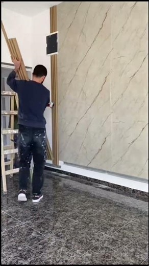 DIY WPC panel installation step-by-step. ✨ | ديكور بديل الرخام والخشب #painter #walldecor #ديكور