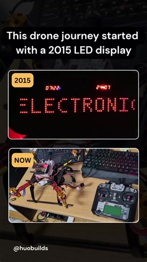 I built this LED display back in 2015. Link in bio. At the time, it was just a “simple” Arduino project. Today, I’m using that same curiosity to build drones from scratch — flight controllers, IMU calibration, PID control, and EKF. This is the part of engineering people don’t always see: You don’t jump straight into complex builds. You grow into them. Follow @huobuilds for real embedded systems, robotics, and drone builds.