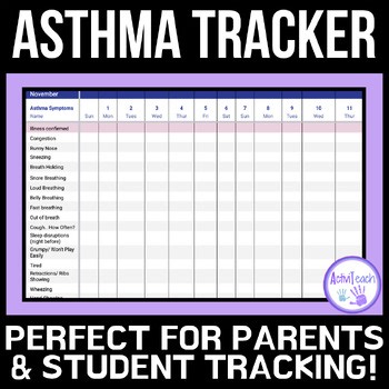 Editable Asthma Tracker Google Sheets | Asthma Symptom Log | Asthma Management