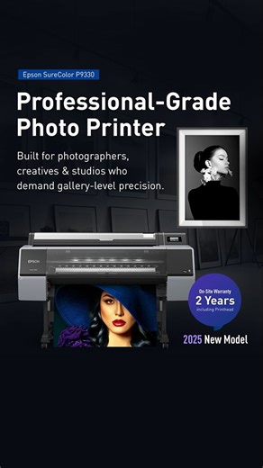 Struggling to find a printer that captures your vision in full detail and color accuracy? Nothing’s more frustrating than prints that don’t match what you see on screen — dull colors, lost highlights, or poor gradients. Meet the Epson SureColor P9330, built for photographers and studios who demand gallery-grade results backed by a 2-year on-site warranty (printhead included)*. ✅Sharp detail, deeper blacks, faster output. Discover Epson SureColor P9330 today. *T&Cs apply. | Epson