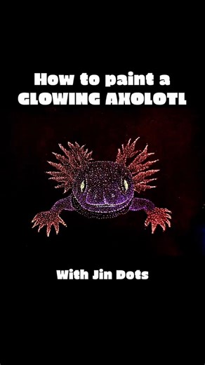 How to paint a glowing axolotl with Jin dots. Glow in the dark fluorescent art black paper. ❤️