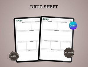 Editable Drug Sheet, Nursing Drug Sheet, Pharmacology Drug Sheet, Med-surg Cheat Sheet, Nursing School Sheet, Printable Drug Sheet - Etsy