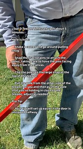 J bar D Teepee Tents set up in about 5 minutes. Here is how: Stake a corner and go around pulling snug. Snap the tractor pins to attach the poles, taking care to have the pins facing away from the canvas. Clip the poles to the large snap at the top of the teepee. Pull the pole from the other side of the teepee, to you and then push the pole that you’re holding in close to the teepee, adjust as needed. Pro Tip- Your tipi will set up easier if the door is unzipped halfway. #jbardcanvasandleather #