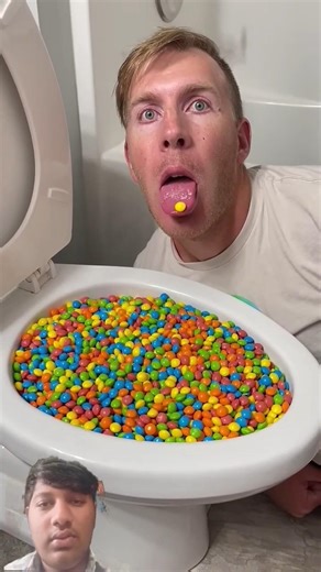 Experiment: Eating M&M's Kit Kat Candy outof the Toilet #amazing #youtube #funny #shorts #funny
