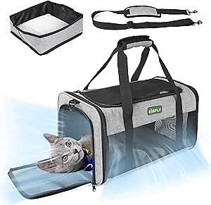 Airline Approved Cat and Small Dog Carrier 17"x11"x9.5"– Soft-Sided, Foldable Under-Seat Travel Bag for Pets up to 12 lbs, Top-Loading, Scratch-Resistant Mesh, Black