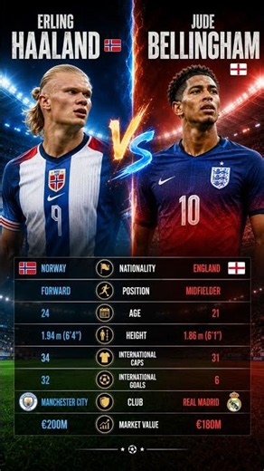🔥 Erling Haaland 🇳🇴 vs Jude Bellingham Ultimate Football Comparison 2026 ⚽ Stats, Goals,Value & More