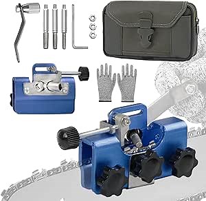 KERUITA Chainsaw Sharpener, Chain Saw Sharpener Tool - includes Portable Storage Bag and Hand-Cranked Jig Kit for 8-22 Inch Chain Saws, Electric Saws, with 3 Sharpen Rods