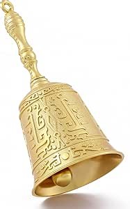 Super Loud Solid Brass Hand Call Bell for Ringing at Wedding, New Style Hand Bells for Seniors Bedside, Teacher Classroom Bell, Dinner Bell, Tibetan Bells, Gift for Bedridden Mom (Gold)