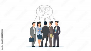 Brainstorming creative team animation 4K video. Discussion people cartoon animated concept. people successfully solve the problem together.