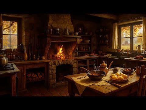 Cozy Grandma’s Autumn Kitchen 🍂🔥 | Wood-Burning Stove & Rustic Farmhouse Sounds