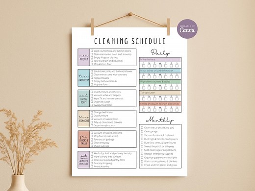 Editable Cleaning Schedule Checklist, Printable Daily, Weekly, Monthly Cleaning Schedule Planner, Household Chore Chart, Digital Download - Etsy Canada