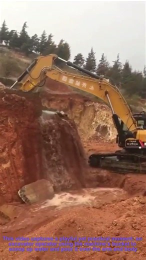 Excavator "Bath Time": Self-Service Water Splash for Heavy Machinery