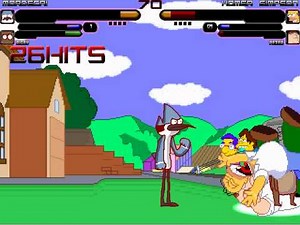 MUGEN Fight #7 - Mordecai & Rigby VS Homer Simpson & Peter Griffin