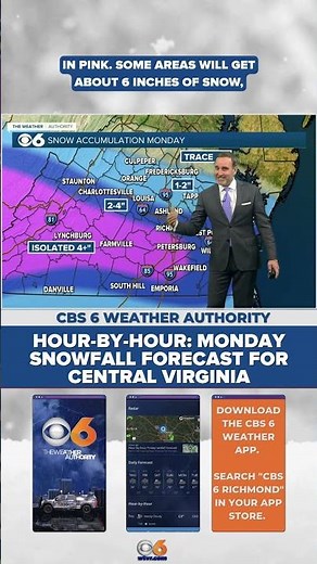 Hour-by-Hour: Updated snowfall forecast for Virginia on Monday