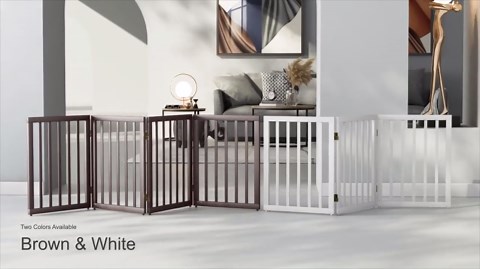 Smart FENDEE Foldable Dog Gate Bamboo Pet Gate Extra Wide Dog Fence for Doorway,24"H,White,4 Panels