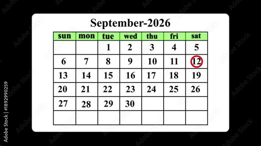 September 2026 calendar with day 12 circled date