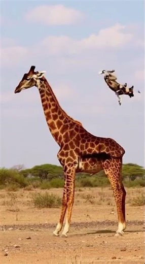 Wild Dog Gets Too Close to a Giraffe and then