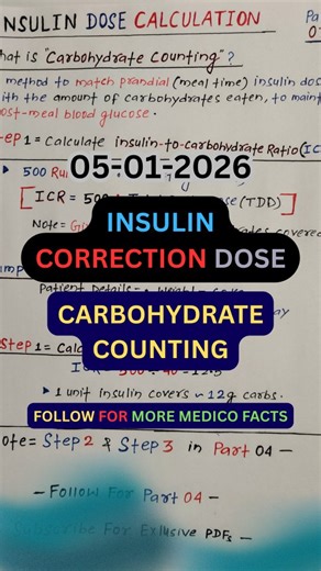 Ravi Ranjan Kumar on Instagram: "💉 Insulin Dose Calculation – Part 03 Learn carbohydrate counting and the 500 rule to calculate the insulin-to-carbohydrate ratio (ICR) for accurate prandial insulin dosing 🩺📊 Simple steps • Exam-oriented • Clinically useful 👉 Follow for Part 04 and 1,2 | Save for revision #InsulinDoseCalculation #CarbohydrateCounting #DiabetesManagement #ICR #Endocrinology #ClinicalPharmacology #MedicoPharmaExperts #MedicalStudents #PharmacyStudents #Diabetology #mbbs #medica