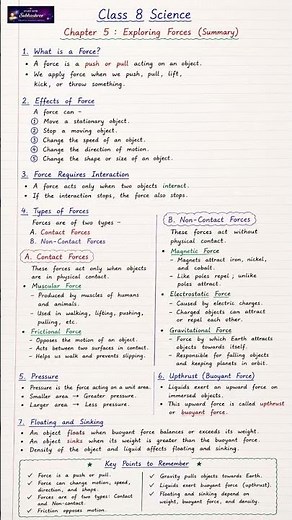 Class 8 Science Chapter 5 Exploring Forces | Handwritten Notes | Quick Revision | NCERT Science