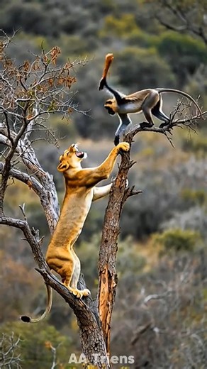 Monkey vs lion🦁very dangerous fight😂#monkeyfunny#aivideo#viralshorts