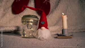 Christmas gnome and candle festive scene