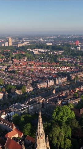Drone soars over Delft: A view of historic Dutch charm