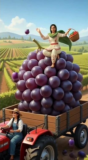 Miniature makoy fruit I tiny Panjabi womenmake giant fruit shake I hyper-realisttic art