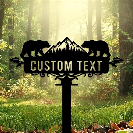 Personalized Bear Address Sign, Custom Mountain Cabin Metal Yard Sign, Rustic Outdoor Name Plaque - Etsy