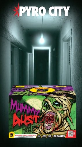 Earning the thrid spot in our scariest fireworks series is Mummy Dust 🧟‍♂️ This 500 gram multi-shot is back from the tomb and ready to light up the night! 🎆 #scariestfireworks #fireworks #pyrocity #halloween #fright #coztfall #spookyseason | Pyro City Fireworks