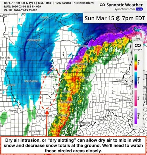 Monitoring for a “Dry Slot” on SUN/MON (3/15-3/16) that Could Decrease Totals