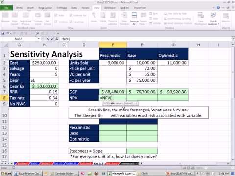 ACCTG 455: Excel Finance Class 89: Sensitivity Analysis For Cash Flow & NPV Calculations