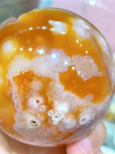 Big druzy geode on carnelian sphere with so beautiful plum blossoms, so beautiful flowers | Rock's Rock Store