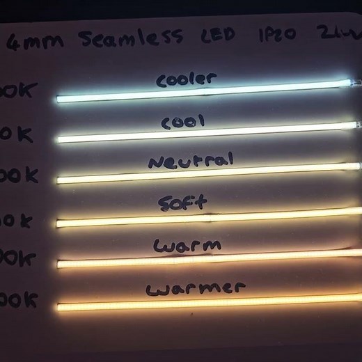 4mm Seamless LED Strip Light Temperatures (2700K Warm White to 6500K Cool White)