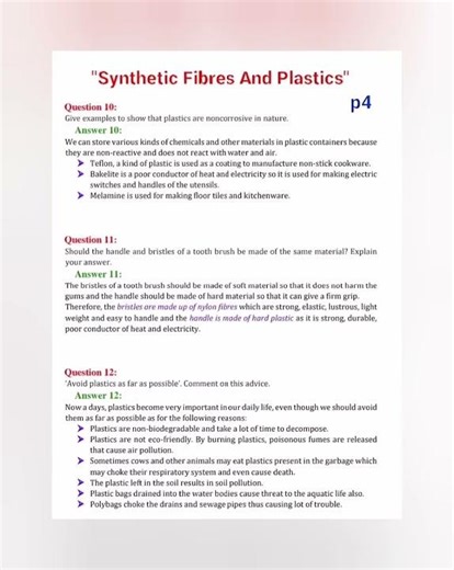 8th Class Science Lesson "Synthetic Fibres And Plastics" Questions and Answers