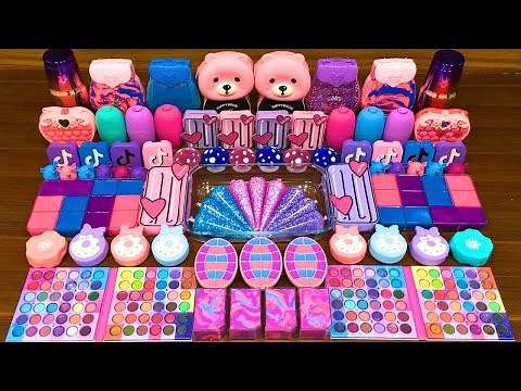 Slime mixing unicorn & makeup into glossy rainbow slime swirls