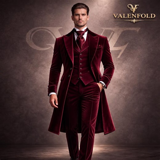 Burgundy Velvet Gothic Tailcoat Suit – Aristocrat Wedding Groom Outfit - Etsy