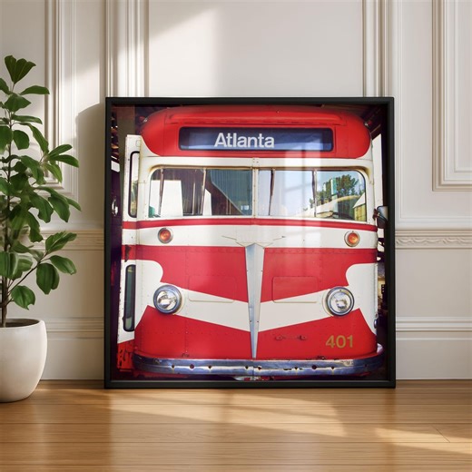 Atlanta Vintage Bus Print – Retro Transit Wall Art Red White Photography - Etsy