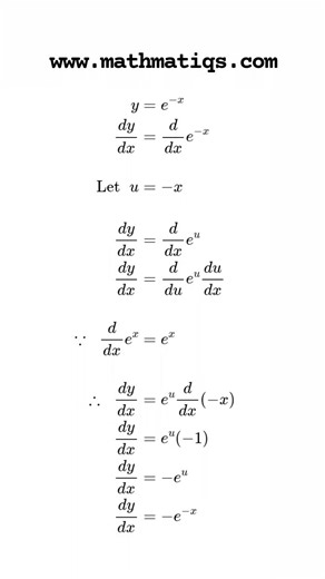 Differentiation of Exponential Functions || Derivative of e^(-x) #shorts #maths #mathmatiqs