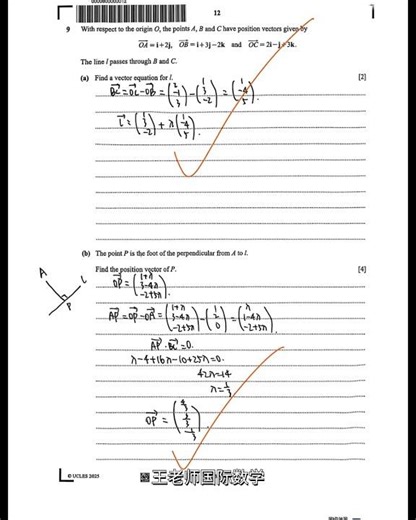 Alevel Math 9709 P3 Vector past paper 2025-CIE 数学P3真题-向量集合
