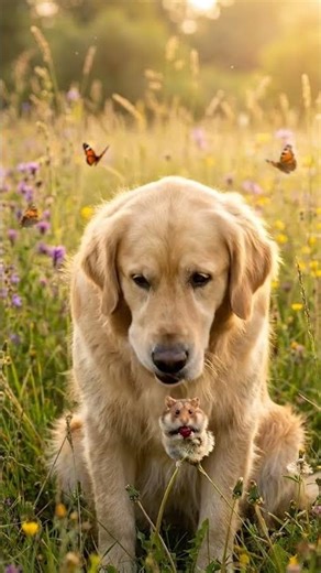 Golden vs. Hamster: Epic Staring Duel!