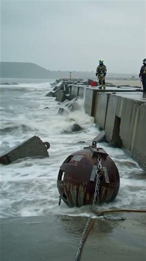 The moment a sea mine washed ashore during a storm. #seamine